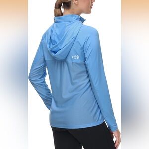 BASSDASH UPF 50+ Mesh Performance Hoodie Long Sleeve Fishing Shirt in Blue, Sz.L